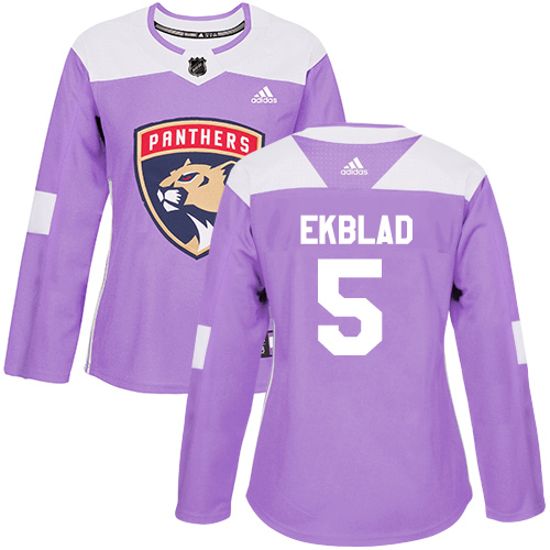 Adidas Panthers #5 Aaron Ekblad Purple Authentic Fights Cancer Women's Stitched NHL Jersey - Click Image to Close